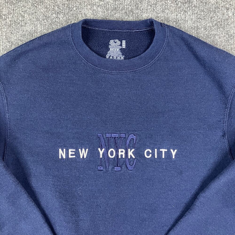 Fruit‎ of the Loom Sweatshirt Mens M Navy Blue NYC Embroidered Crewneck Fleece